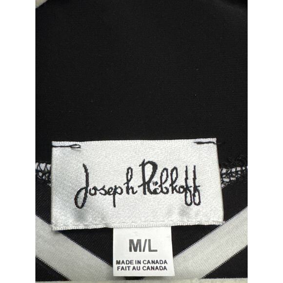 Joseph Ribkoff Black‎ White Striped Asymmetric Lagenlook Open front Cardigan M-L - Picture 11 of 16